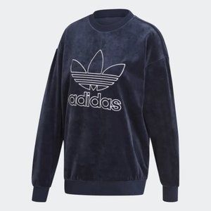 Adidas Velvet Sweatshirt - Navy/Blue - Size L - Wo